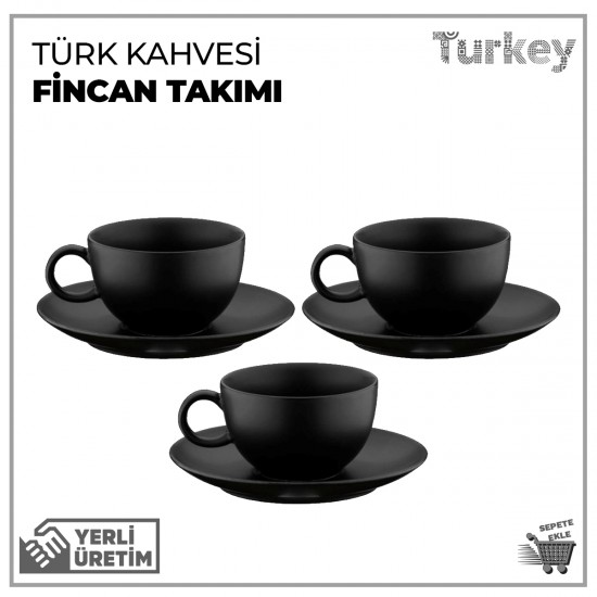 Baskılı Porselen Siyah Türk Kahvesi Fincan Takımı